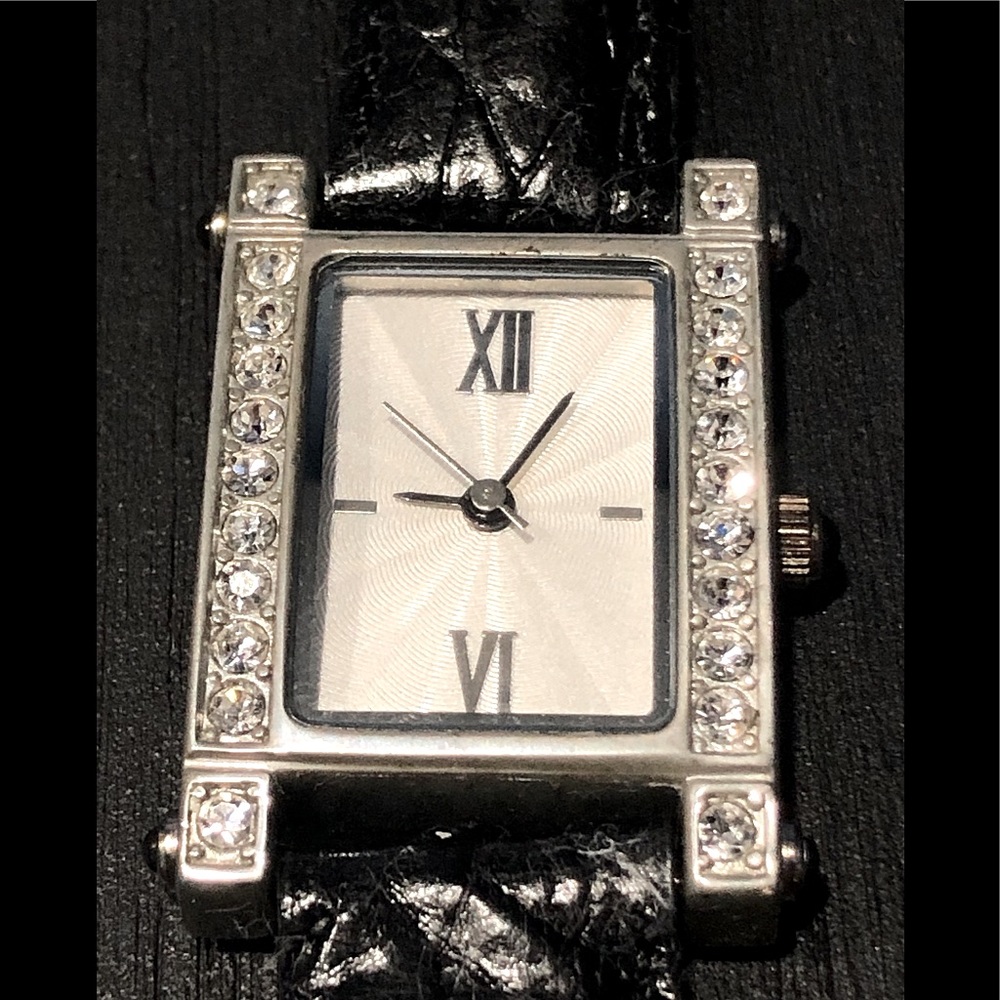 Genuine Leather Jeweled Bezel Watch